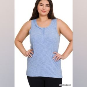 Melange Ribbed Button Closure Tank